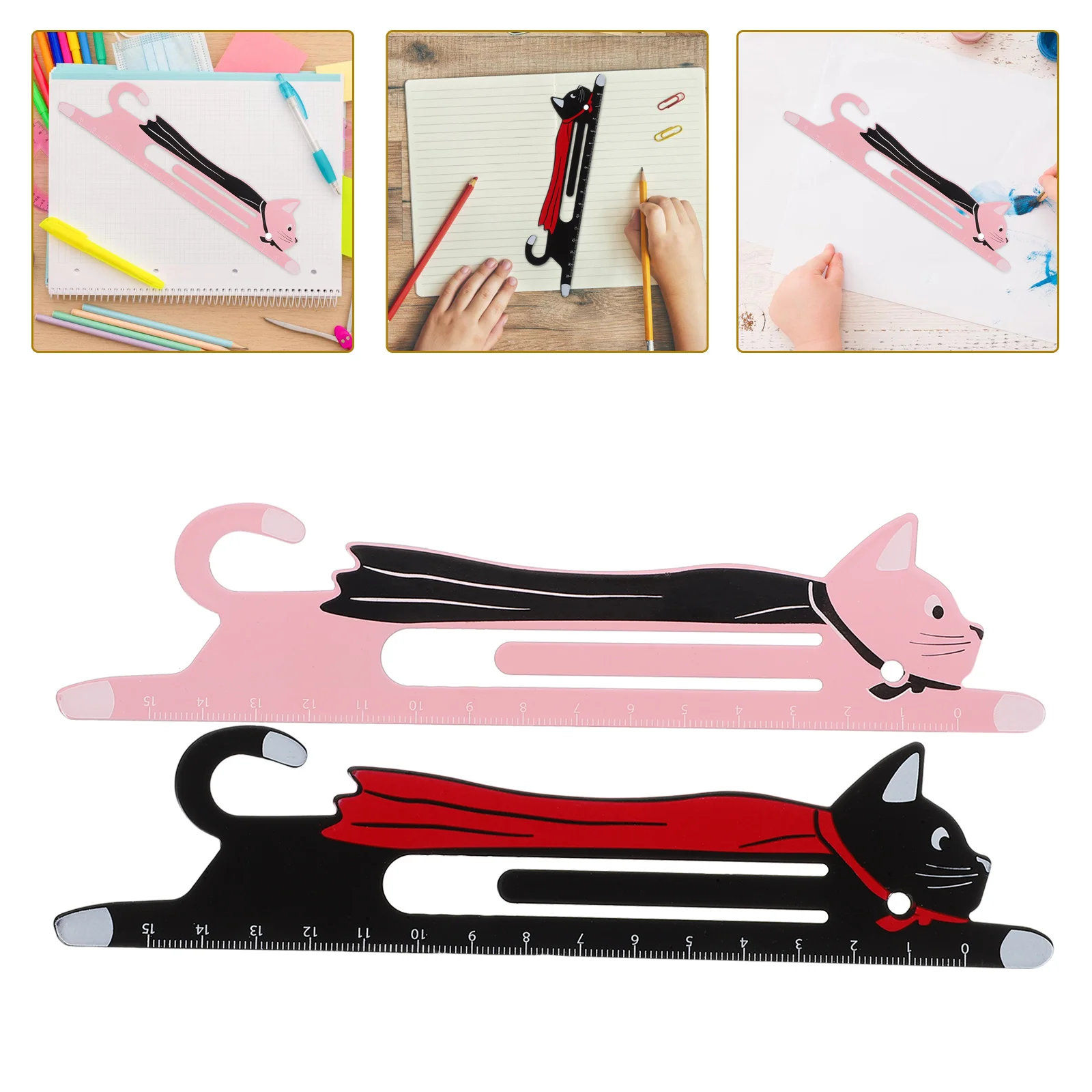 

2 Pcs 15cm Metal Manganese Steel Bookmarks Ruler Student Stationery Cat Design Reading Accessories Creative Cartoon
