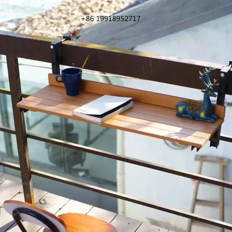 Metal Tube Fixation Plastic Imitation Wood Outdoor Tables Modern Simple Balcony Hanging Table Railing Folding Outdoor JJ675