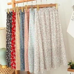 Gidyq Women Chiffon Midi Skirt Korean Fashion Floral Loose Skirts High Waist Female Casual All Match A Line Skirts Summer New
