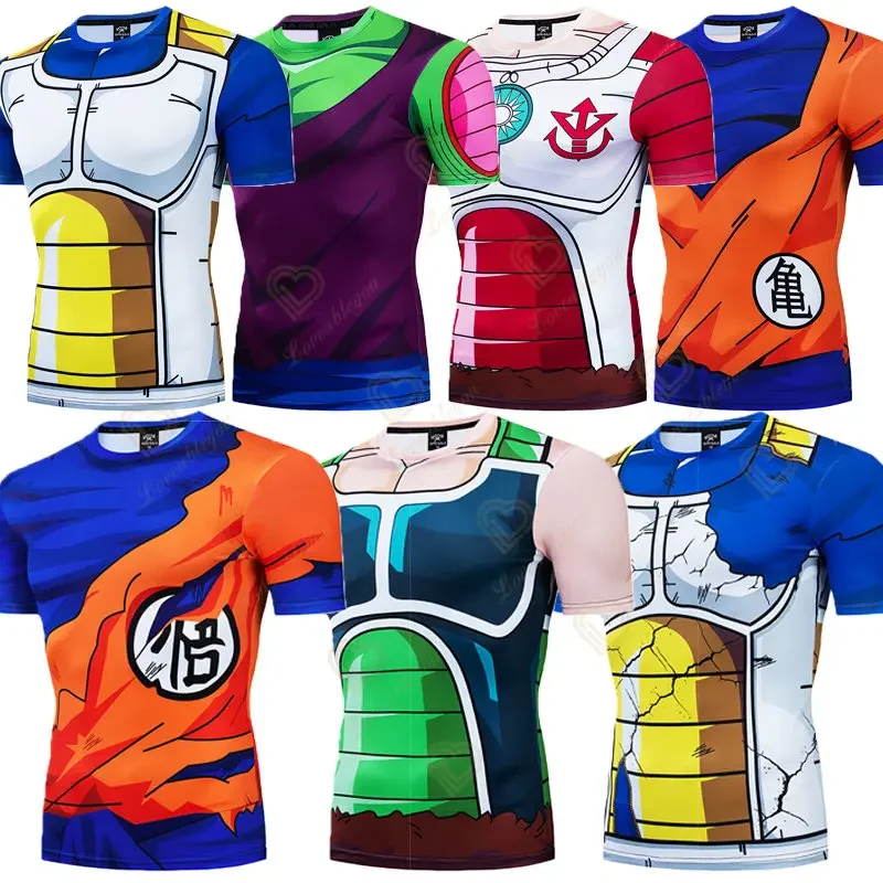 Camisas de compresión de secado rápido para culturismo para hombres, camisetas de Goku de Anime de Dragon Ball Z, camisetas de manga corta para