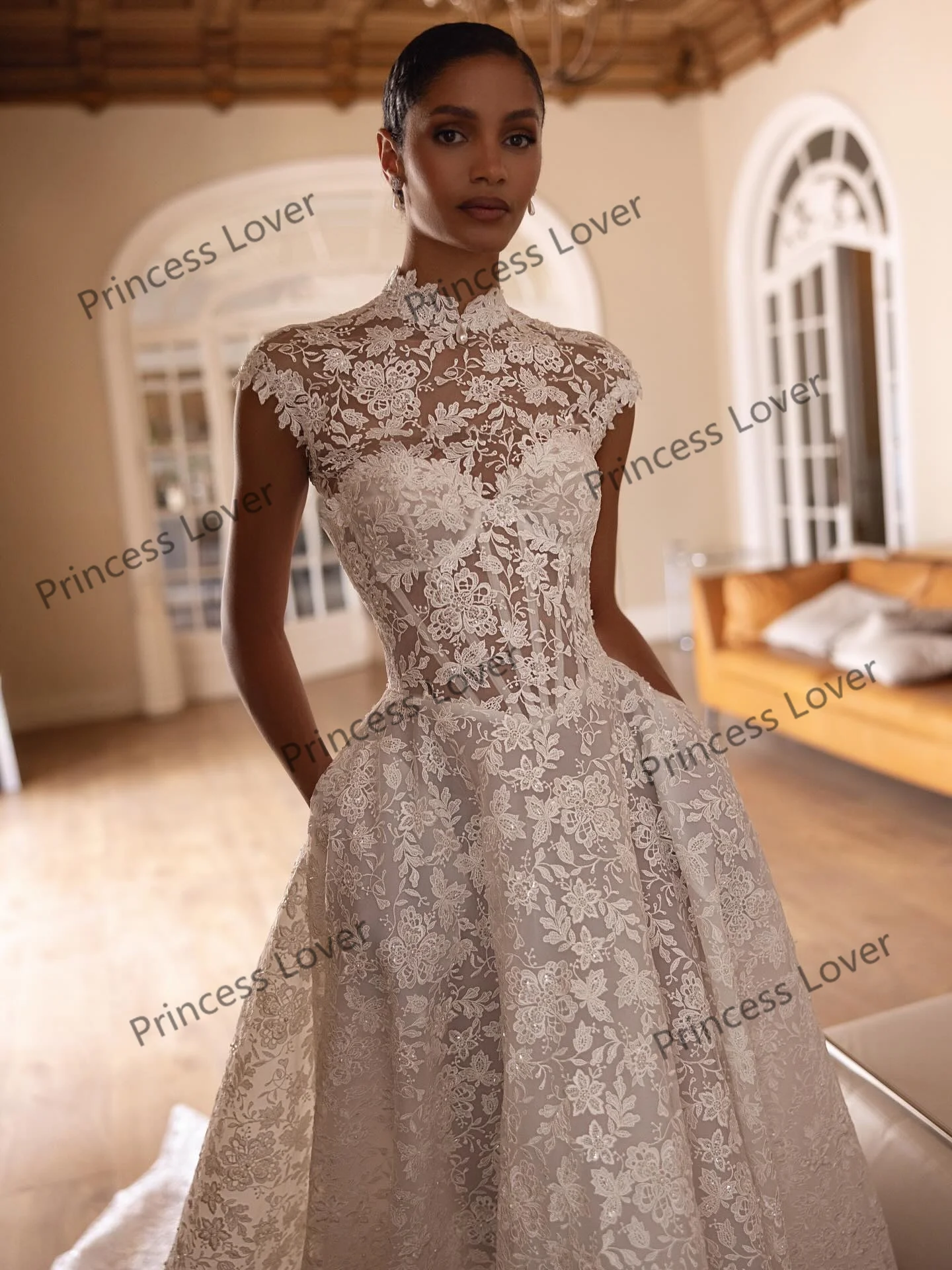 Spitze Brautkleider Frau Vintage Korsett Vestido de Novia Hohe Kragen Hochzeit Party Kleid Elegante Vestidos Angepasst
