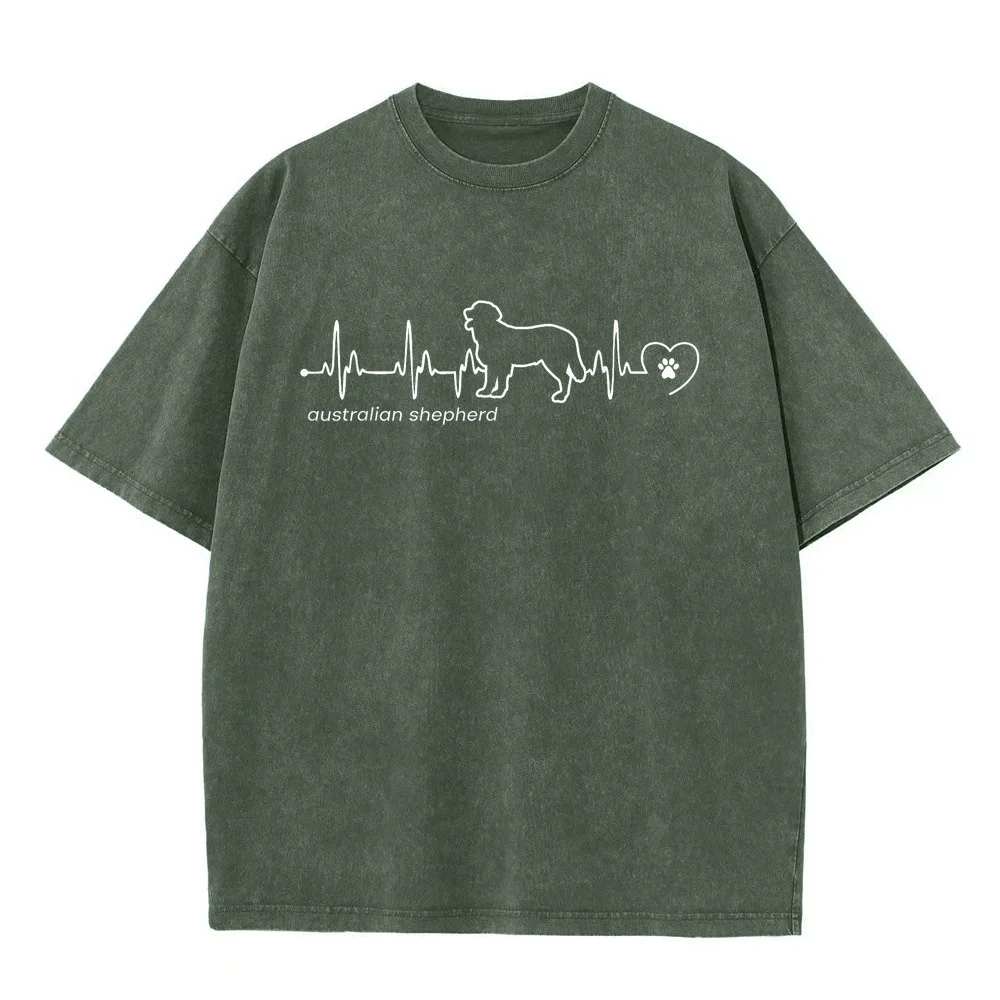 Australian Shepherd Heartbeat T-Shirt T Cotton Tee For Guy Gift Print Round Casual Humor Shirt Summer Top Graphic Funny Quote