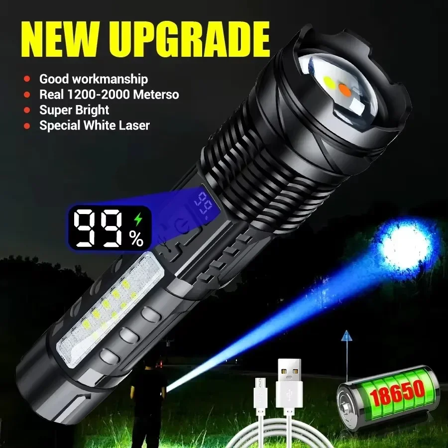 XHP70 Powerful LED Flashlight with 10 Modes Rechargeable Flashlight Tactical Zoom Torch Outdoor Camping Fishing Searchlight