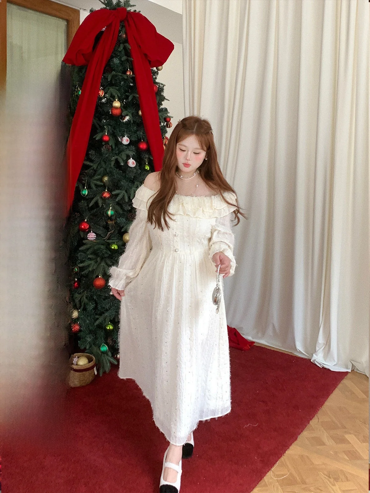 

Xu Da Bu plus Size Dress Women's Autumn Winter New Style White Skirt Slimming Long Dress French Style A-Line Loose Fit Casual