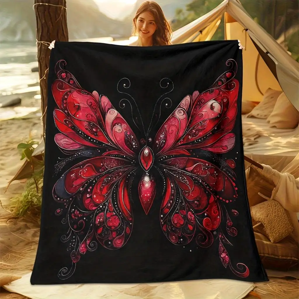 Gorgeous Dark Style Butterfly Theme Flannel printed blanket suitable for all seasons suitable for living room office sofa travel