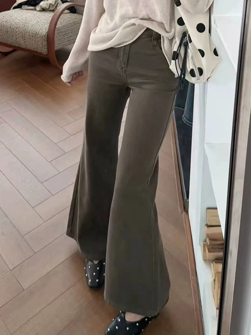 Retro Bootcut Jeans for Women Solid Color High Waist Stretch Slim Fit Denim Pants Fall Autumn Casual Versatile Flared Pants