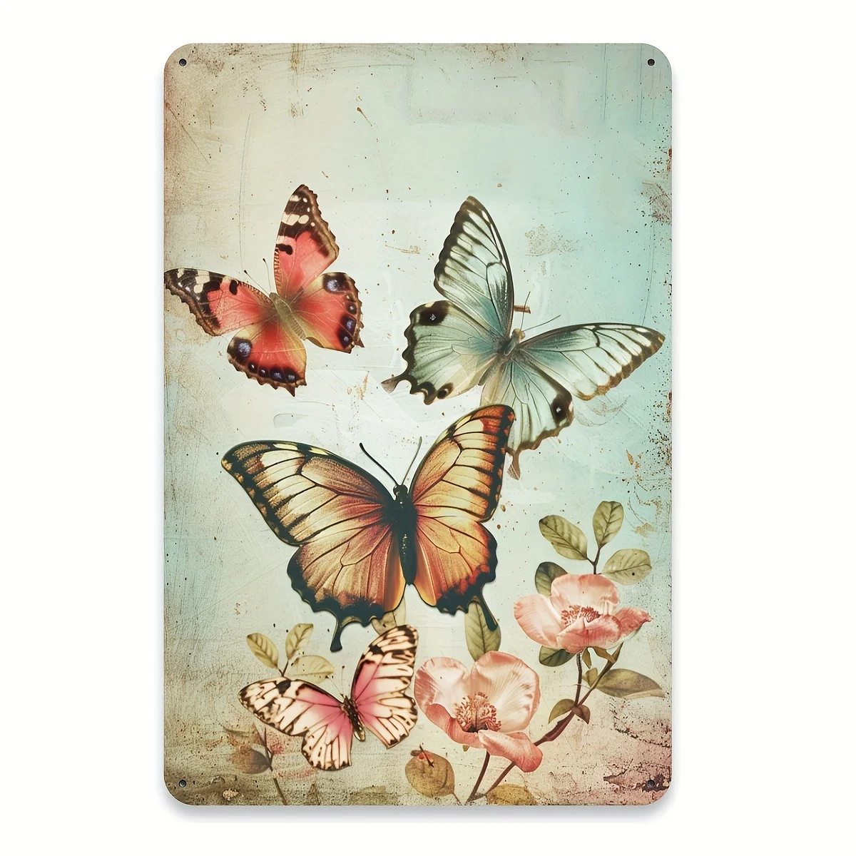 Vintage Butterfly & Floral Metallic Sign - 8x12 inches | Perfect for gym, cafe, garage, home, garden wall decoration