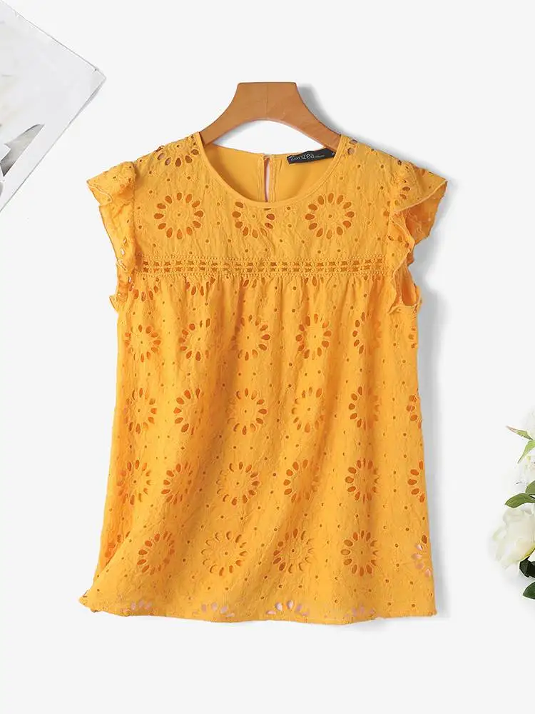 Fashion O Neck Sleeveless Lace Crochet Camiso ZANZEA Women's Blouse Summer Tops Casual Hollow Out Blusas Holiday Beach Shirt