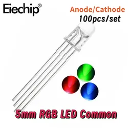 100pcs/set Multicolor 5mm RGB LED Common Anode Cathode Emitting Diode Micro Indicator DIY PCB Circuit Bulb Lamps for arduino