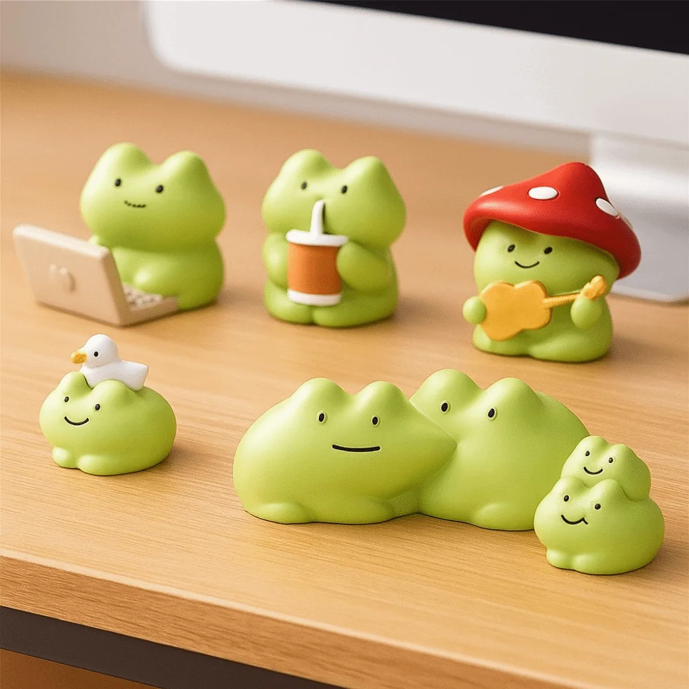 Handmad Frog Resin Figurine Statue Crafts Anime Frog Desktop Decoration DIY Decorative Collectible Mini Frog Model Toy