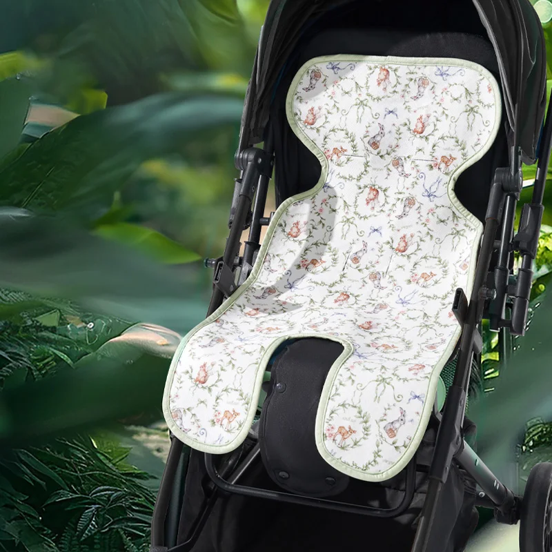 Baby Stroller Seat Liner Cooling Pad, Tencel Linen Breathable Anti-Slip Seat Cushion, Washable, Fits Most Strollers Car Seats, 7