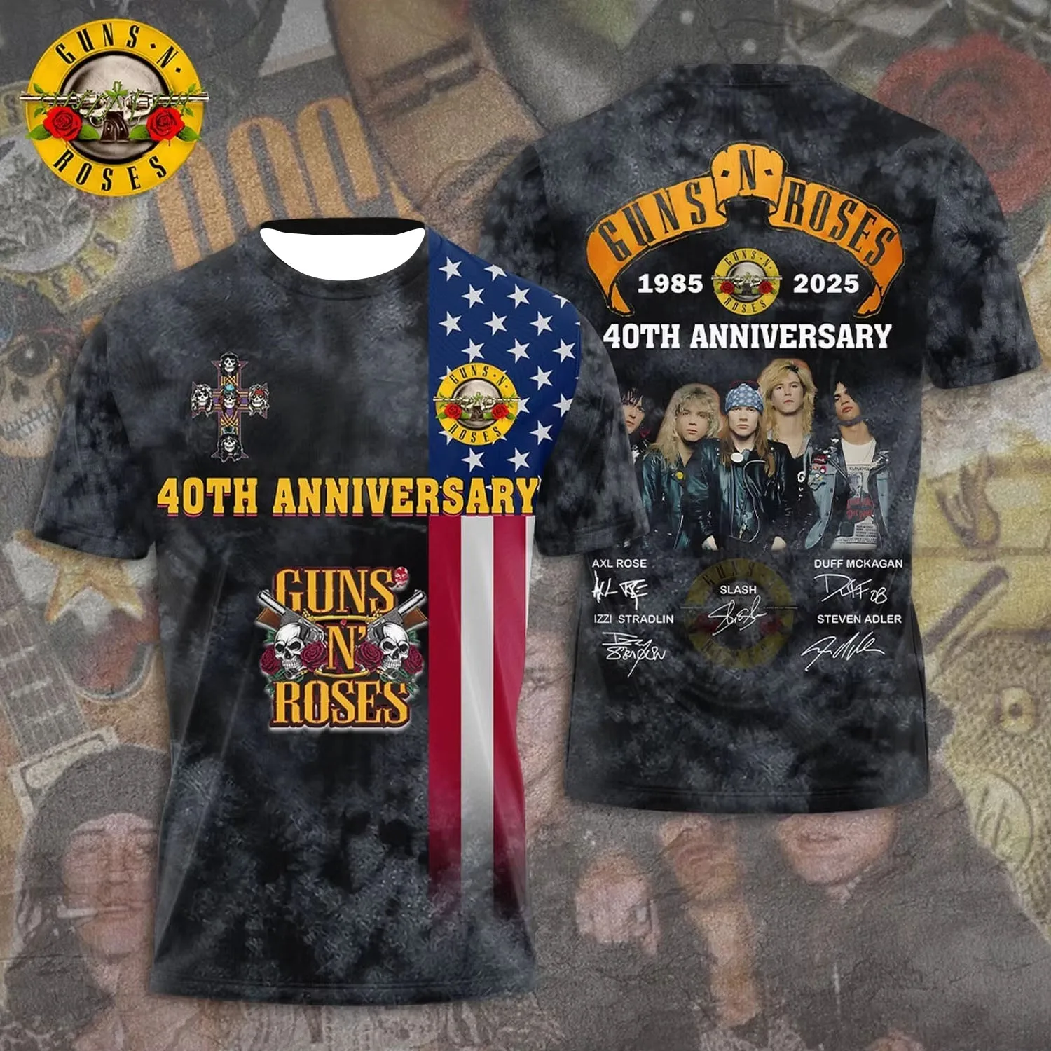 Guns N Roses 1985-2025 2025 Tour 3D T-Shirt – Licensed & Exclusive Rock Band Tee