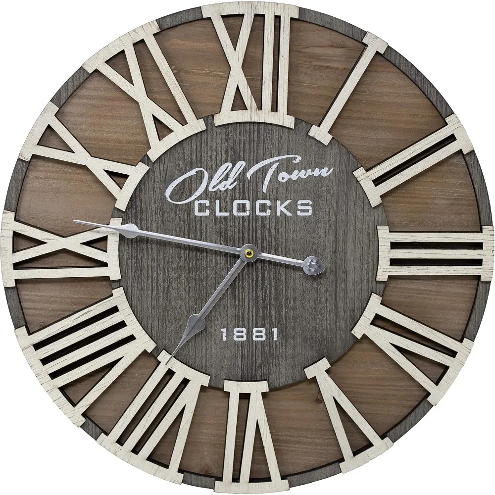 

Roman Wooden Clock in Rural Farmhouse, Silver Hands (carved From White Wood, 30 Inches)
