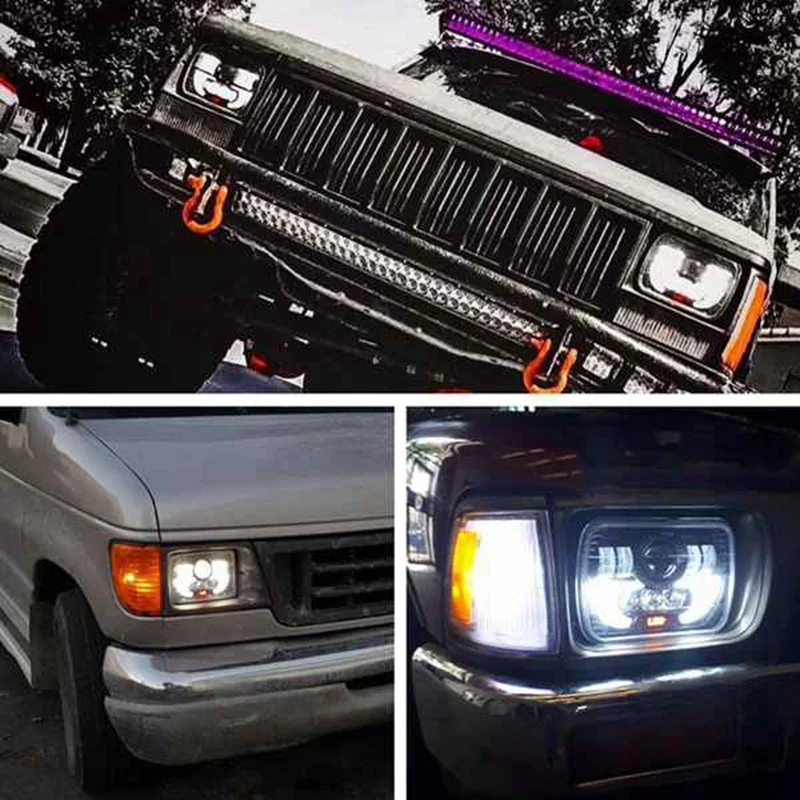 7 Inch Square Daytime Running Light Car Motorcycle Front Headlight DRL High Low Beam Flood Spotlights LED Work Light