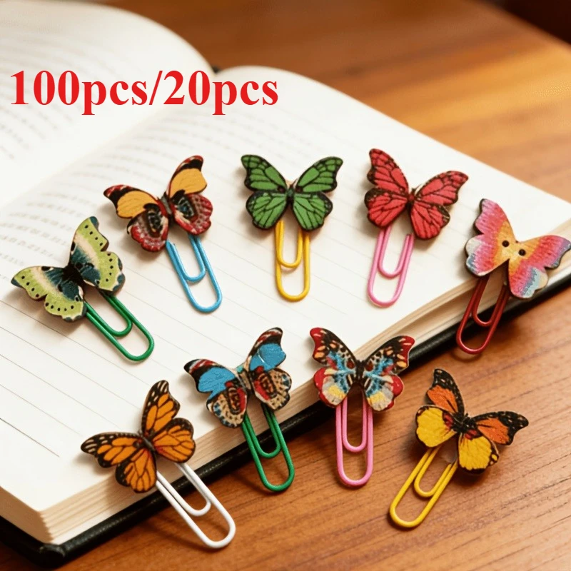 100pcs/20pcs Butterfly Shaped Paper Clips -Suitable for Documents, Receipts, Bookmarks, Decorative And Practical Office Supplies