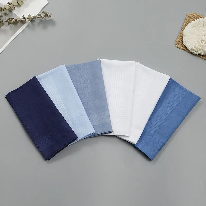 3Pcs 40x40cm 100% Cotton Solid Color White Blue Men Handkerchiefs Pocket Hankies Soft Absorbent Sweat Square Towels