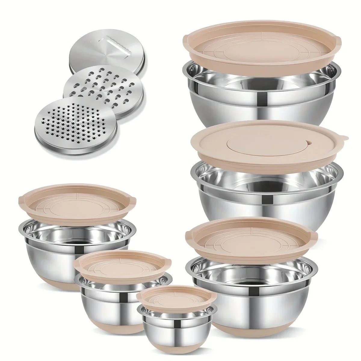 15pcs Stainless Steel Mixing Bowls Set with Lids and Grater Storage, and Kitchen Organization During Holidays Special Occasions