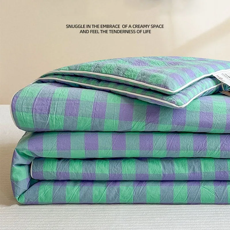 Japanese Plaid Printed Summer Quilt Lightweight Skin-Friendly Student Dormitory Thin Quilts Soft Breathable Home Textile for Bed