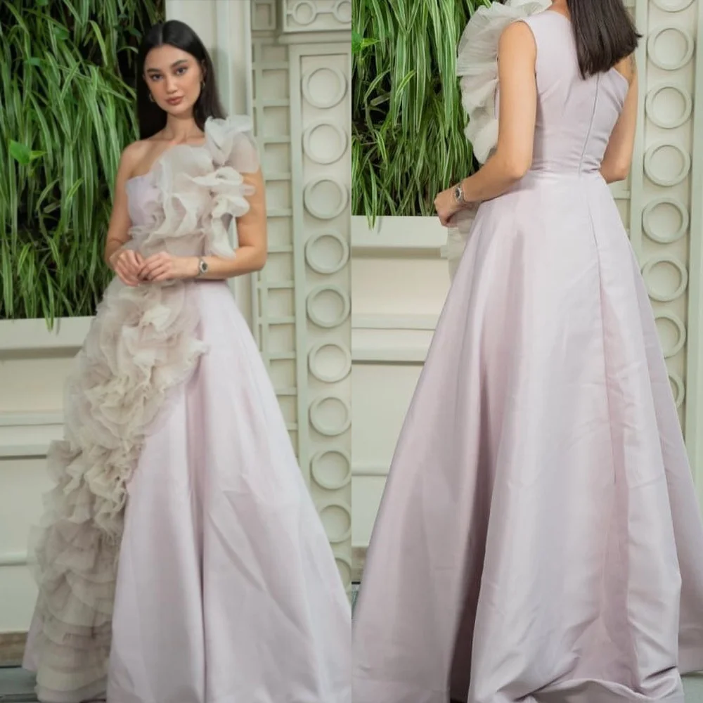 تخصيص رائعة جيرسي الشريط الطية Ruched اليدوية زهرة ألف خط واحد الكتف فساتين طويلة فساتين Quinceanera الحديثة Styl