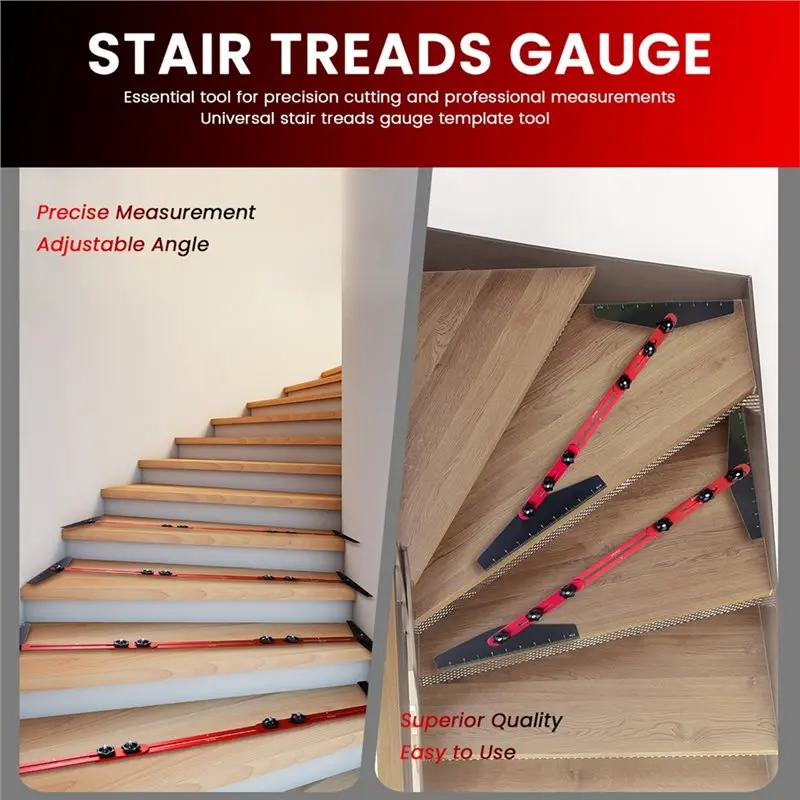 N96R Adjustable Ruler And Angle Scribe Tool For Woodworking Stair Tread Template Step Measuring Jig