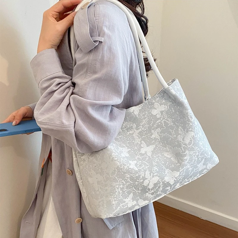 Casual Simple Butterfly Shoulder Bags for Women Large Capacity Ladies Tote Bag Cute Lightweight Portable College Girls Handbags