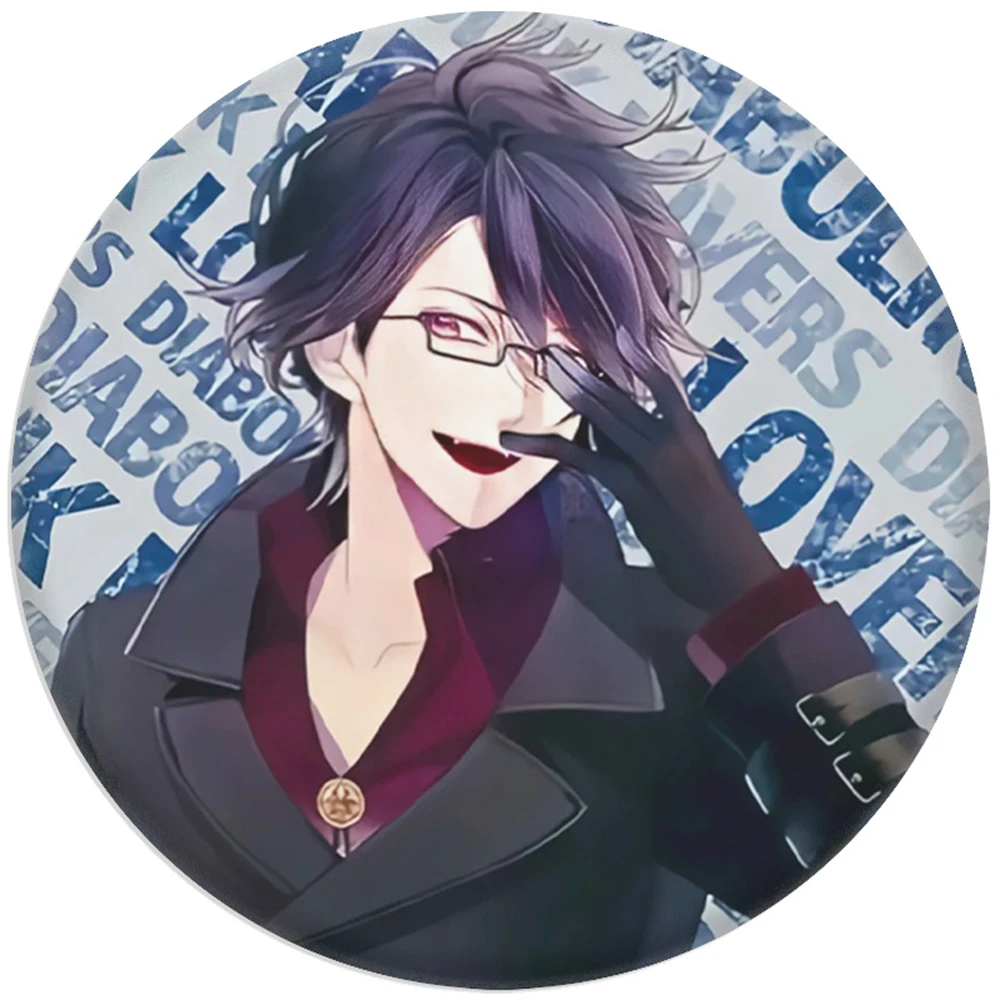 58mm anime diabolik amantes komori yui sakamaki shu cosplay traje crachá pino spte flandres broche ﻿   Adereço Gilf