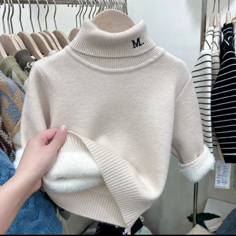 Jersey de cuello alto para niños, suéteres de manga larga de lino, ropa cálida y gruesa, Tops sólidos, moda de otoño e invierno