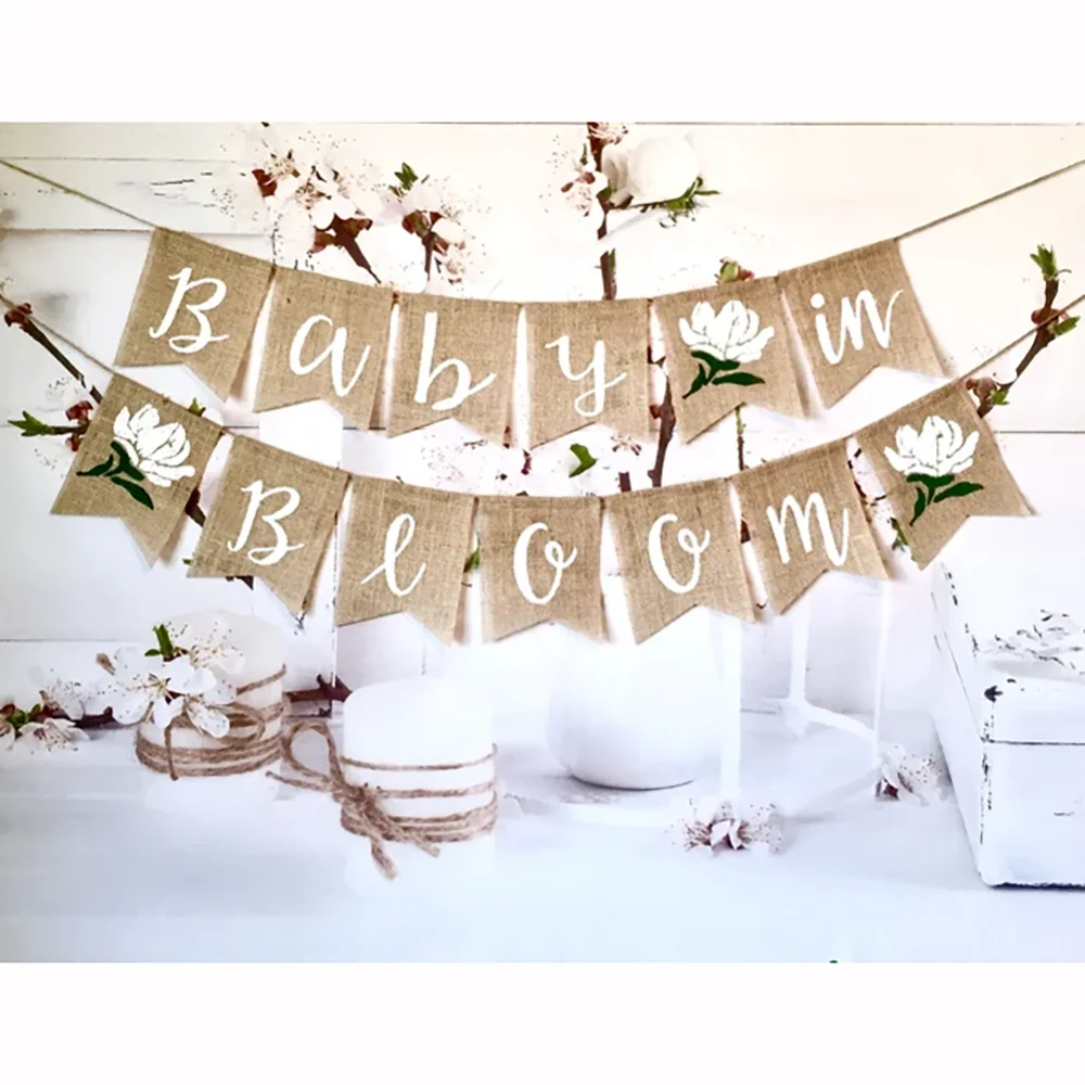 

1Set Monolithic 5.1*7.1inch Baby in Bloom Burlap Banner Flower Baby Shower Party Decorations Theme Party Banner Wall Mount Logo