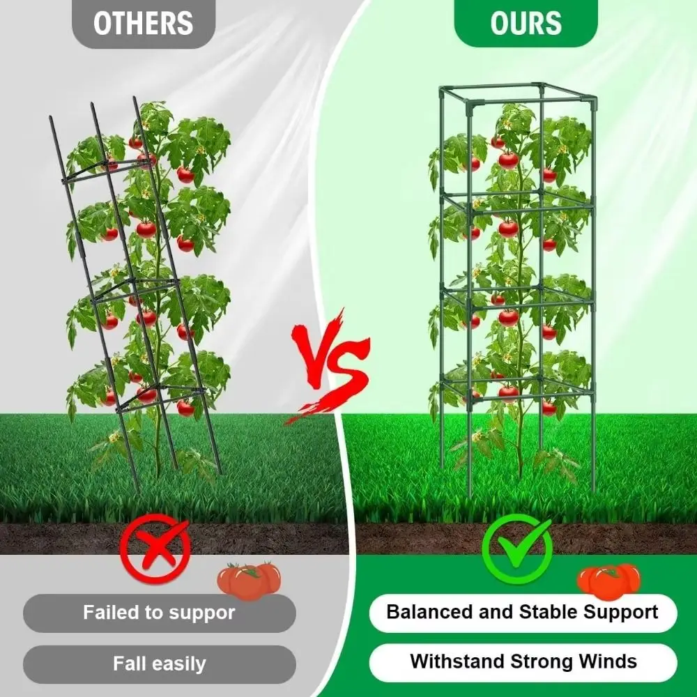 Durable Plant Climbing Trellis Easy Assembly Heavy-Duty Steel Tomato Cages Square Design Stackable Stakes Plant Support