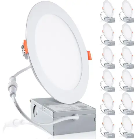12Pack 6 Inch LED Recessed Lights 6500K Daylight UltraThin Canless Wafer Downlight with Junction Box, 12W 1050LM Ceiling Lights