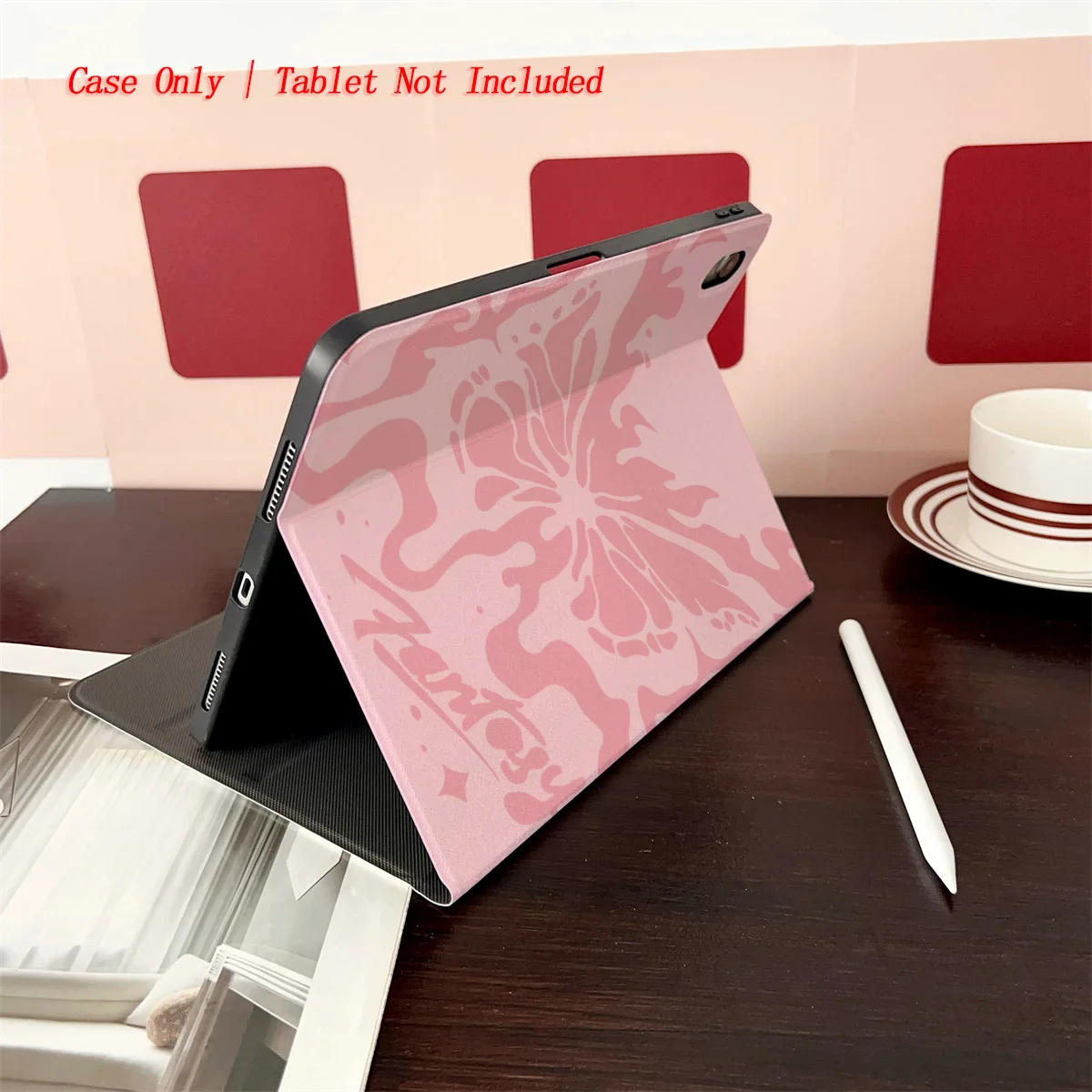 خلفية وردية أنيقة + حافظة iPad مطبوعة على شكل فراشة لهب وردي لهاتف Apple iPad Pro 12.9 Air3 Mini 5 9th Gen غطاء نحيف مضاد للخدش #4