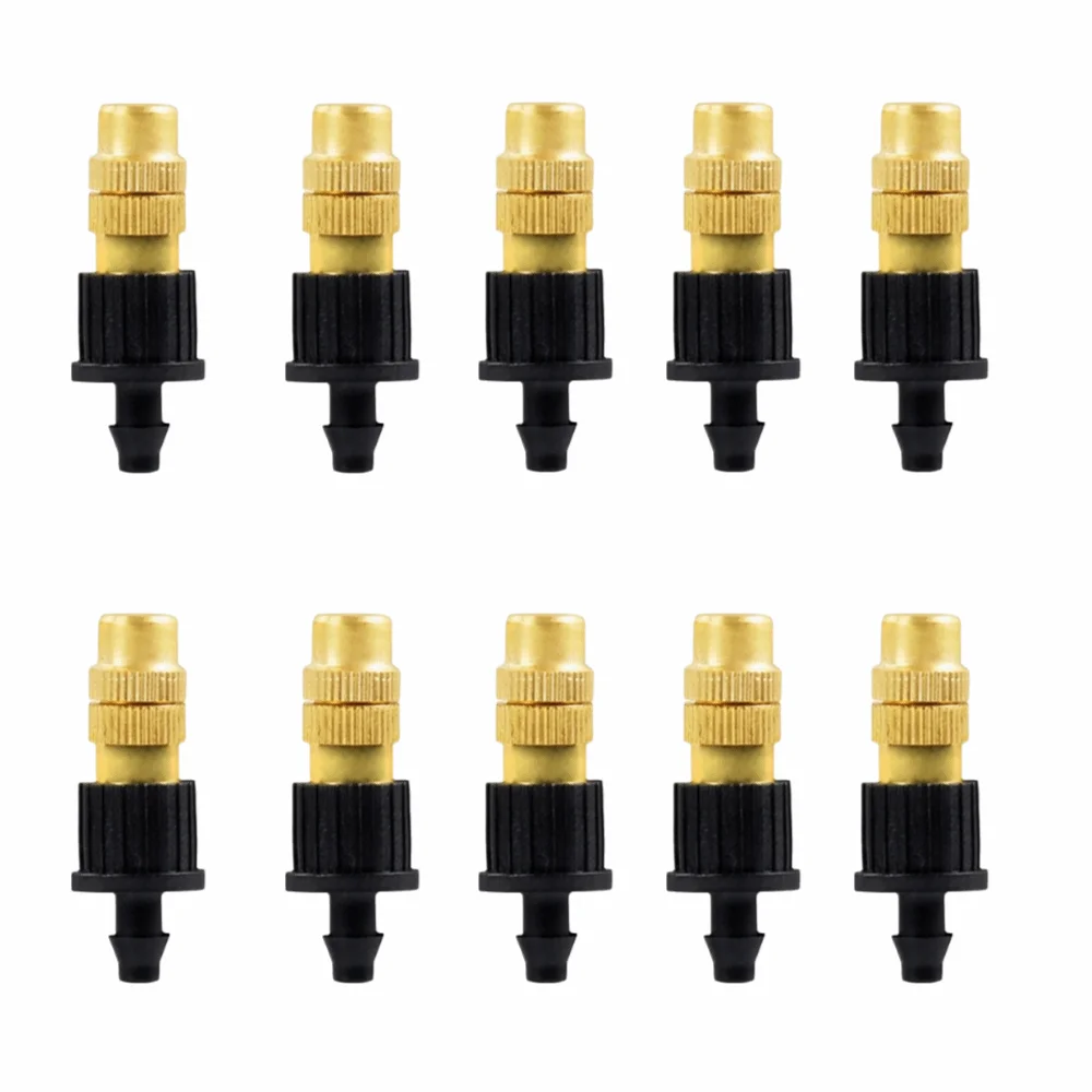

10Pcs Adjustable Spray Misting Nozzles Brass Construction Atomizing Design Garden Sprinklers 4/7mm Hose Irrigation Nozzle
