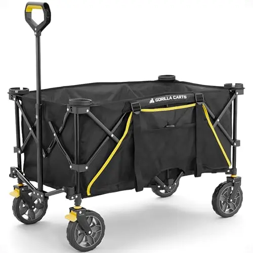 Collapsible Folding Outdoor Utility Wagon, 7 Cu Ft, Black | 7 Cu Ft Collapsible Folding Utility Wagon for Beach Trips
