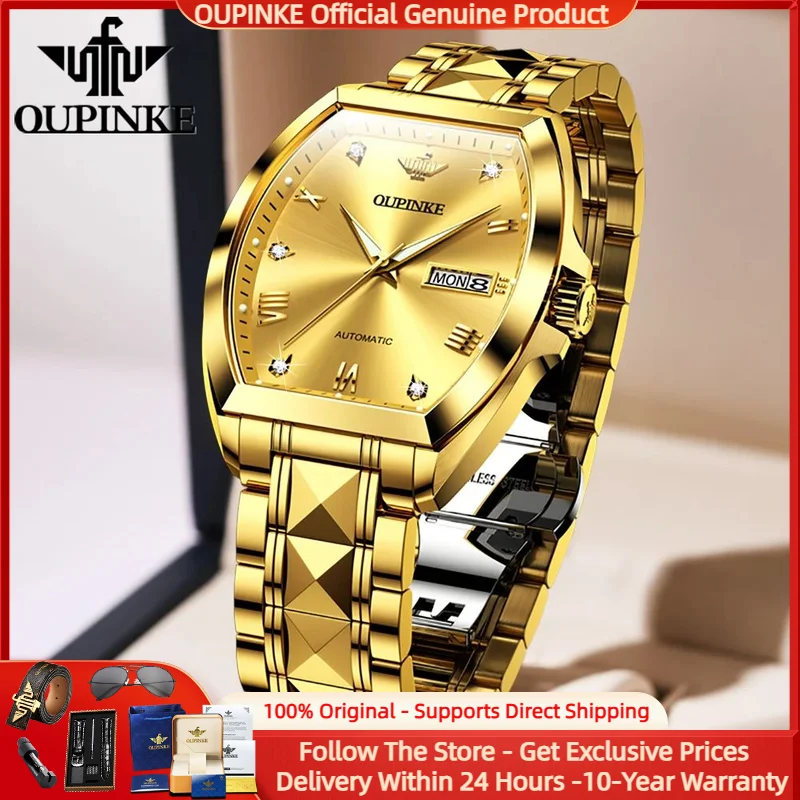 OUPINKE 3200 Luxury Brand Watches for Men Full Gold Date Week Diamond Dial Japan Movement Automatic Mechanical Man Watch