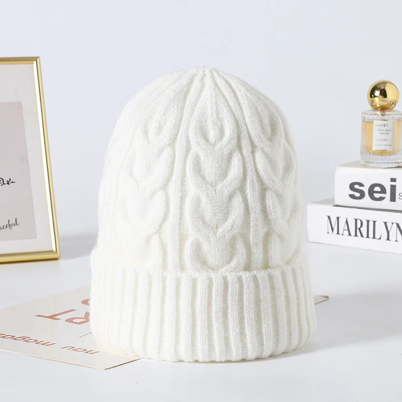 Men'S And Women'S Solid Color Fried Dough Twists Knitted Hat Autumn And Winter Thickened Warm Flanging Ear Protection Hood