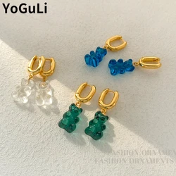 Modern Jewelry Little Bear Earrings 2022 New Trend Blue Green Transparent Resin Drop Earrings For Women Accessories