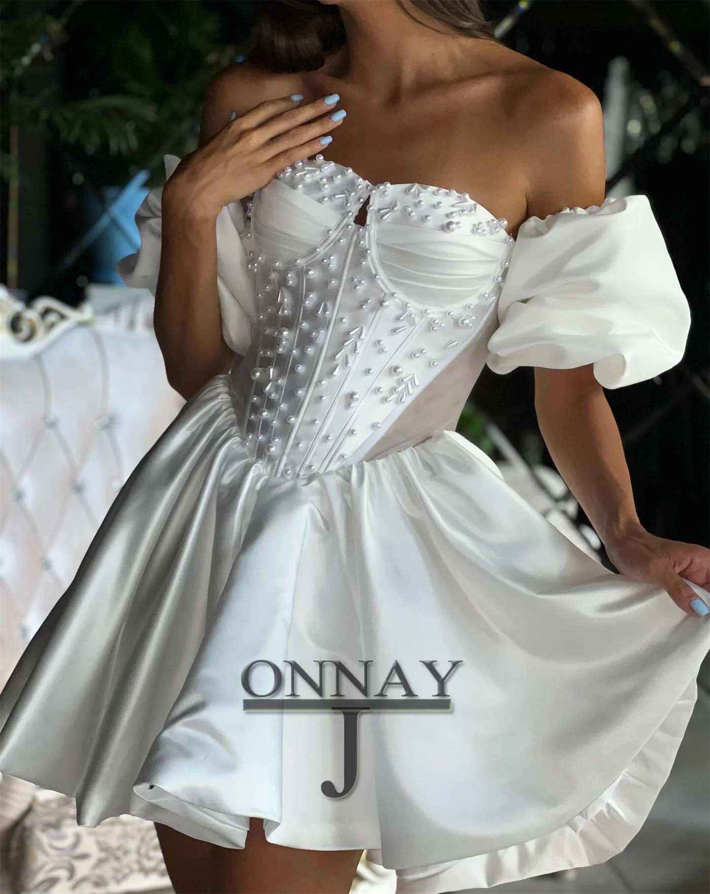 

Необычные платья для встречи выпускников с открытыми плечами по индивидуальному заказу, короткий жемчуг, корсет в Саудовской Аравии, плиссированные платья для женщин, Vestidos De Noche