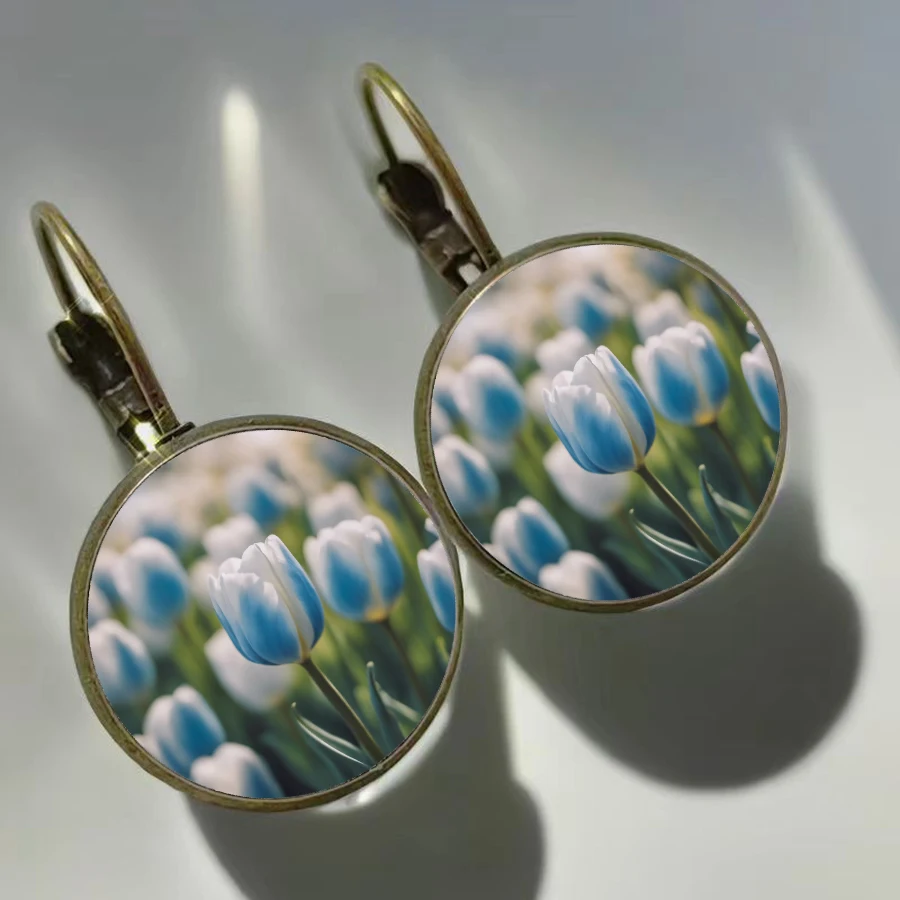 Colored Tulip Earrings Dutch Tulip Photos Glass Women\'s Earrings Love and Eternal Flower Earhooks