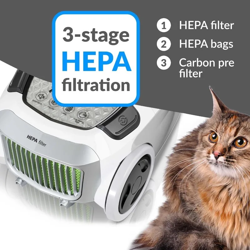 Odkurzacz kanistrowy Prolux Tritan z zamkniętą filtracją HEPA, silnikiem o 5 prędkościach, najlepiej oceniany kanister do sierści zwierząt i domu