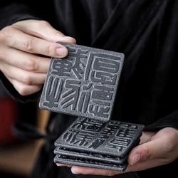 Tea Coaster Natural Stone Handmade Zen Heat Resistant Black Square Cup Mat Tea Ceremony Tea Table Home Decor Gift for Tea Lovers