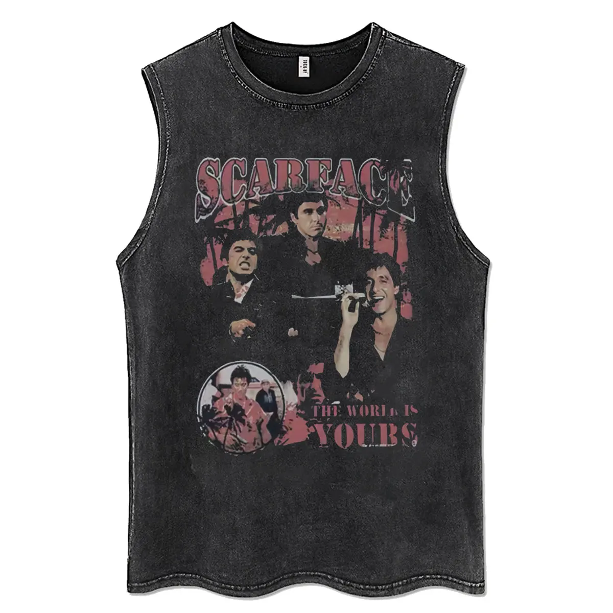 

Classic Gangsters Movie Scarface Vintage Washed Tank Tops Tony Montana Al Pacino Sleeveless T-shirt Men High Quality Cotton Tees