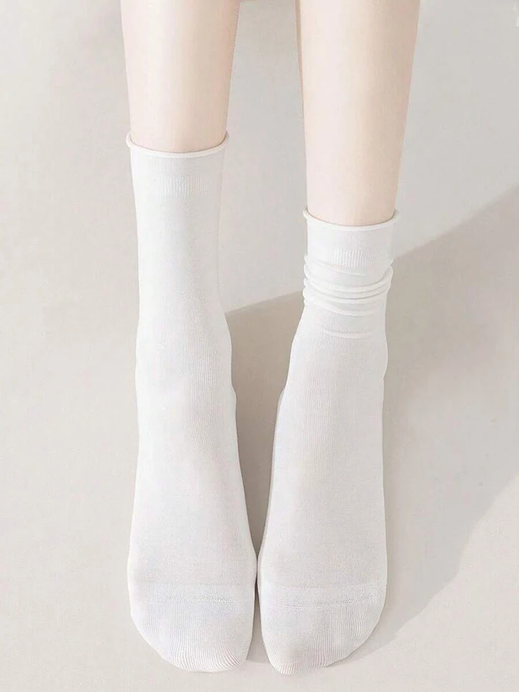 10 Paar mittellange Damensocken, trendige, vielseitige, schwarz-weiße, einfarbige, weiche, bequeme, leichte, atmungsaktive Freizeitsocken – Detail 10