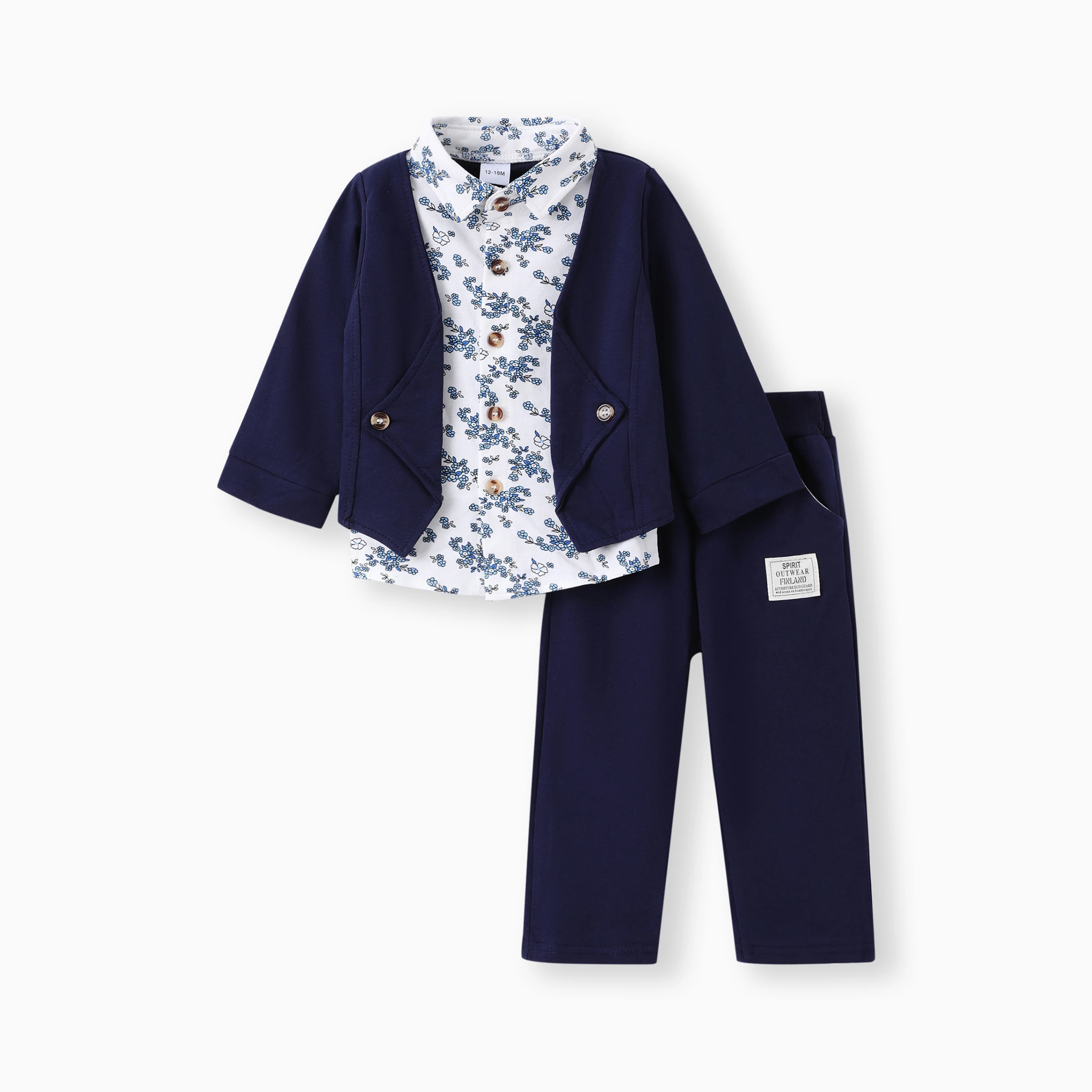 

PP PatPat 2pcs Baby Boy 95% Cotton Long-sleeve Faux-two Floral Print Top and Pants Set