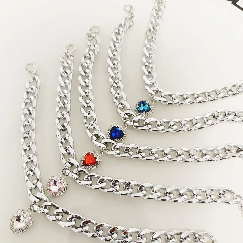 

1PCS Silver Chain Dog Collar Necklace With Pendant Adjustable Girls Harness Collars For Small Dogs Yorks Puppy Collars Accessory