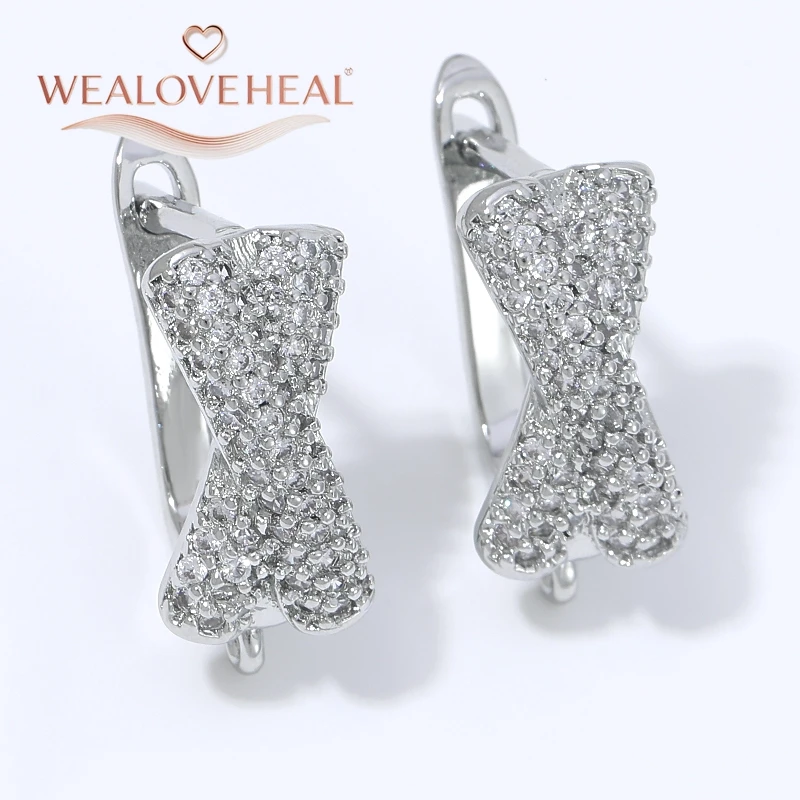 schmuckherstellung zubehör, Rhodiumbeschichtete Messing-Ohrringhaken mit Zirkonia-Pavé in X-Form, Kreuz-Ohrhaken mit Öse für DIY-Schmuckherstellung – Detail 16
