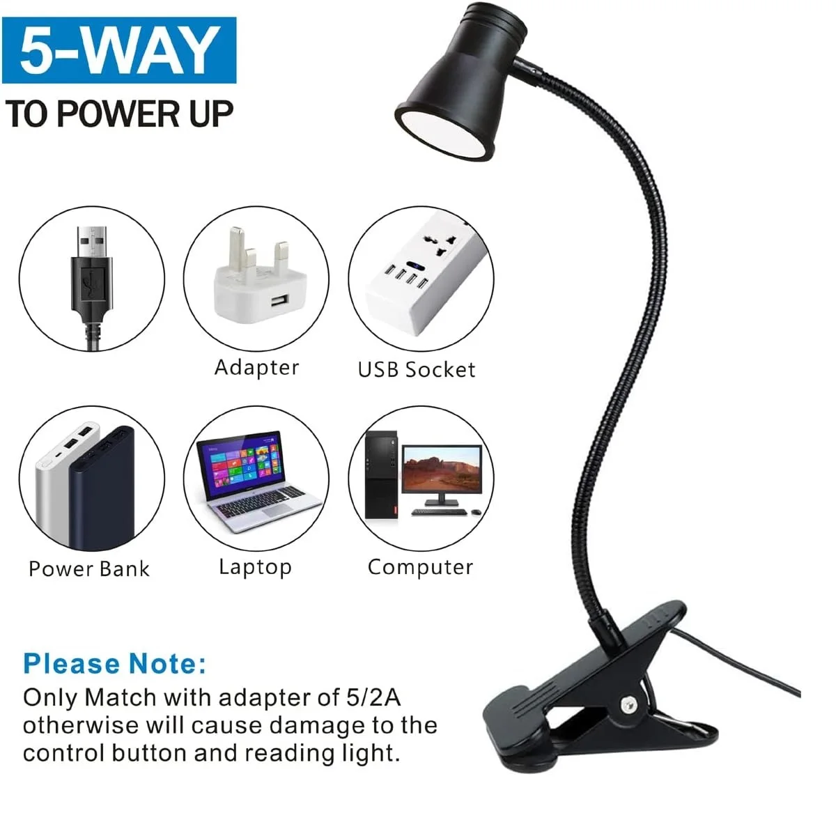 LED Desk Lamp Clip Reading Light Adjustable Brightness Book Light Room Book Lamp Study Read Lamp Flexsible Reading Night Light