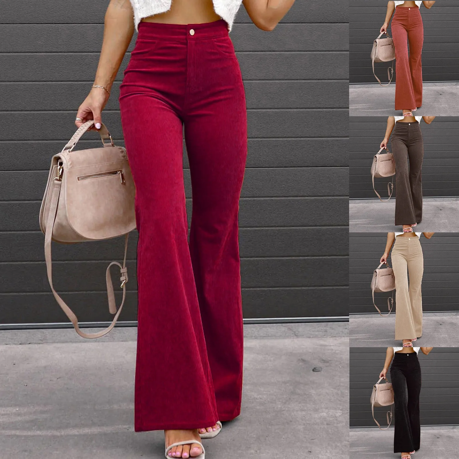 

Autumn And Winter Women's Trousers Solid Color Mid Waist Slim Bottoms Corduroy Comfortable Business Casual Pants For Women