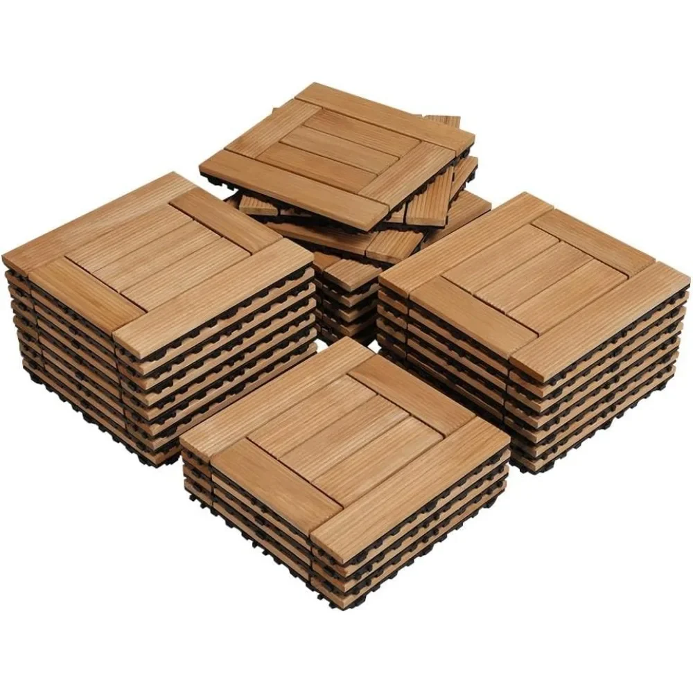 

27PCS Natural Wood Deck Tiles Interlocking Patio Deck Tiles Solid Wood and Plastic Indoor&Outdoor 12 x 12in