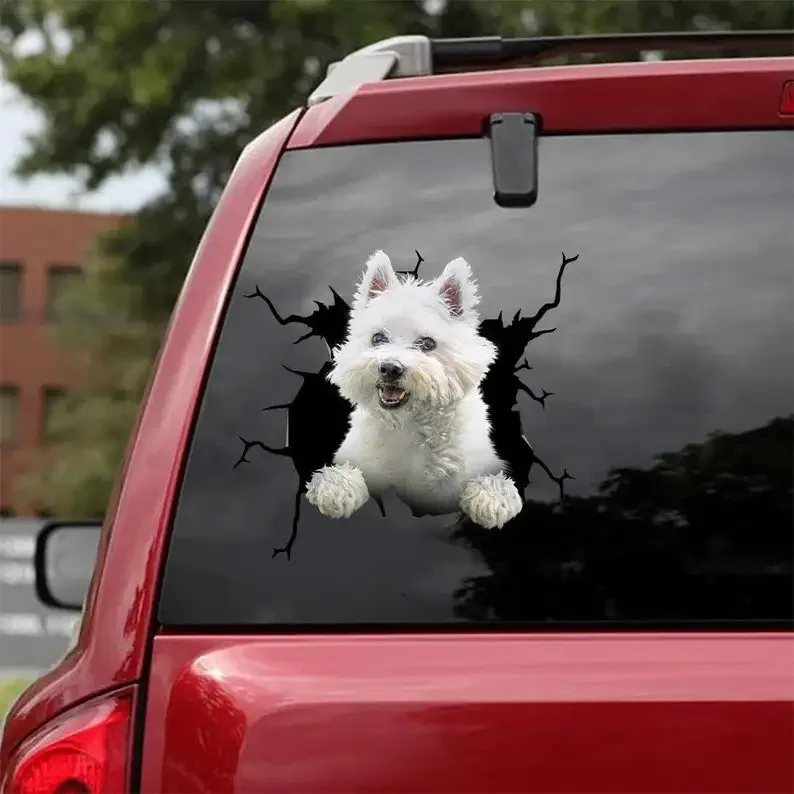 West highland branco terrier decalque-se encaixa carros, janelas, laptops e qualquer superfície lisa, adesivos para cães, adesivos para animais de