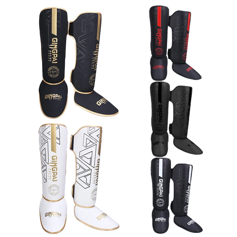 2025 New Top Grade PU Leather Boxing Shin Guards Ankle Protector MMA Muay Thai Training Leg Warmers Light Kicking Shin Pads